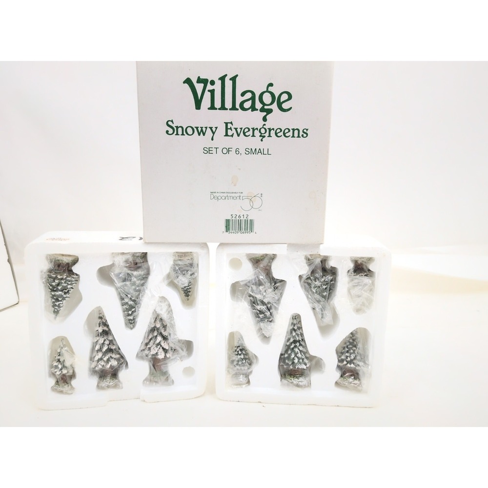 2 Dept 56 Christmas Original Snow Village SNOWY EVERGREENS Set 6 SMALL 52612